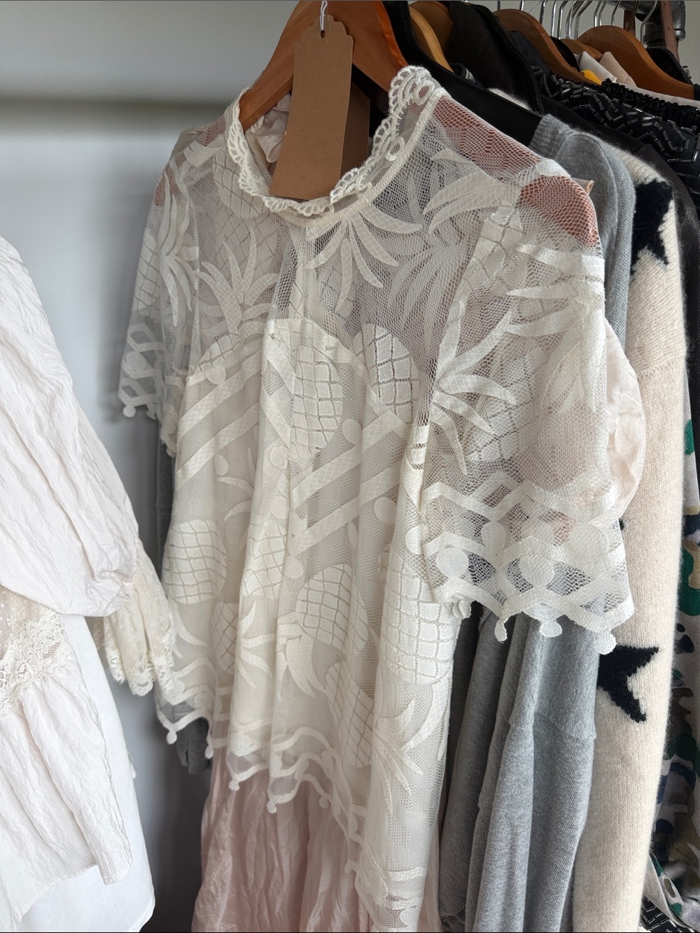 Anthropologie Cream Sheer Lace Overlay Top